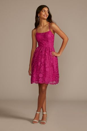 Floral Lace Mini A-Line Damas Dress ...
